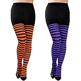 SATINIOR 2 Pairs Halloween Striped Tights for Women Orange Purple Black Striped Footed Stretchy Pantyhose Leggings for Halloween Witch Pumpkin Vampire Costume Dress up