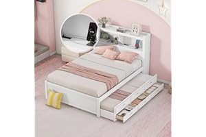 Harper & Bright Designs Full Size Bed with Bookcase Headboard, Wooden Full Size Platform Bed with Trundle and Storage Drawers,Full Storage Bed with USB Ports Outlets for Kids Girls Boys, Grey