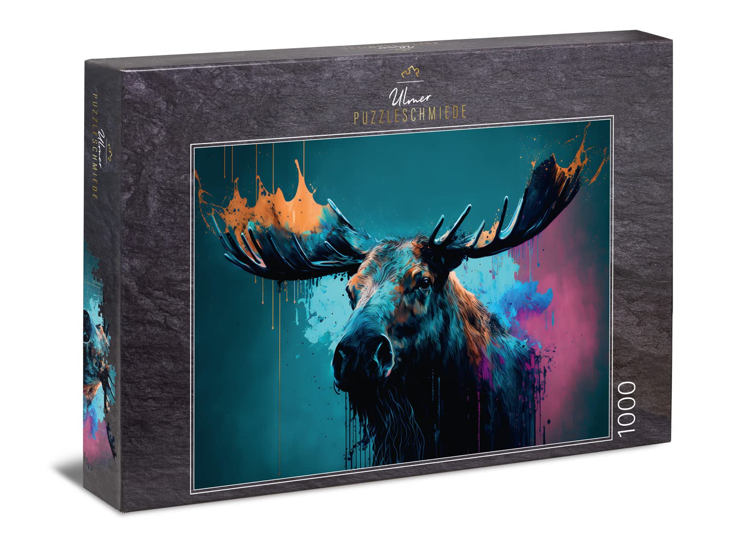 Ulmer Puzzleschmiede - Elk Puzzle King of the North - The Mighty Elk as an Abstract 1000 Piece Puzzle - from the Colours & Fantasy Puzzle Collection, Quality Made in Germany