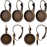Aylifu 20pcs Brass Leverback Earring Hooks Settings with Flat Round Blank Earring Cabochons Bezel Trays for DIY Earring Dangle Jewelry Making, Antique Bronze