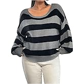 Verdusa Women's Plus Size Striped Oversized Sweaters Y2k Off The Shoulder Colorblock Knit Tops