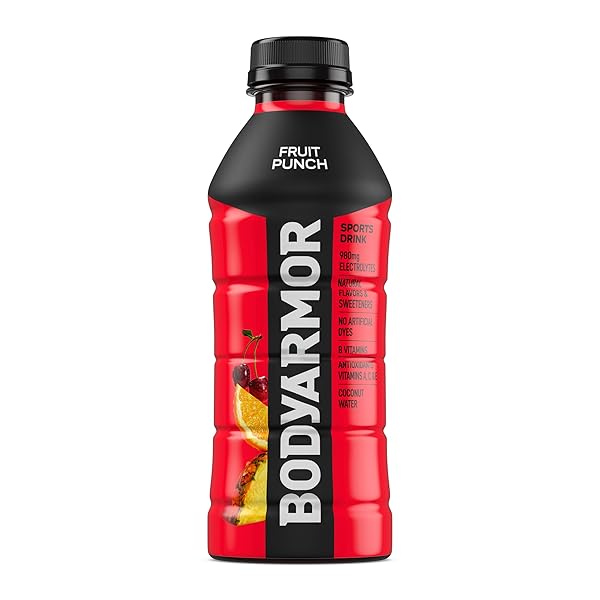BODYARMOR SPORTS DRINK SPORTS BEVERAGE, FRUIT PUNCH, COCONUT WATER HYDRATION, NATURAL FLAVORS WITH VITAMINS, POTASSIUM-PACKED ELECTROLYTES, PERFECT FOR ATHLETES, 20 FL OZ (PACK OF 6)