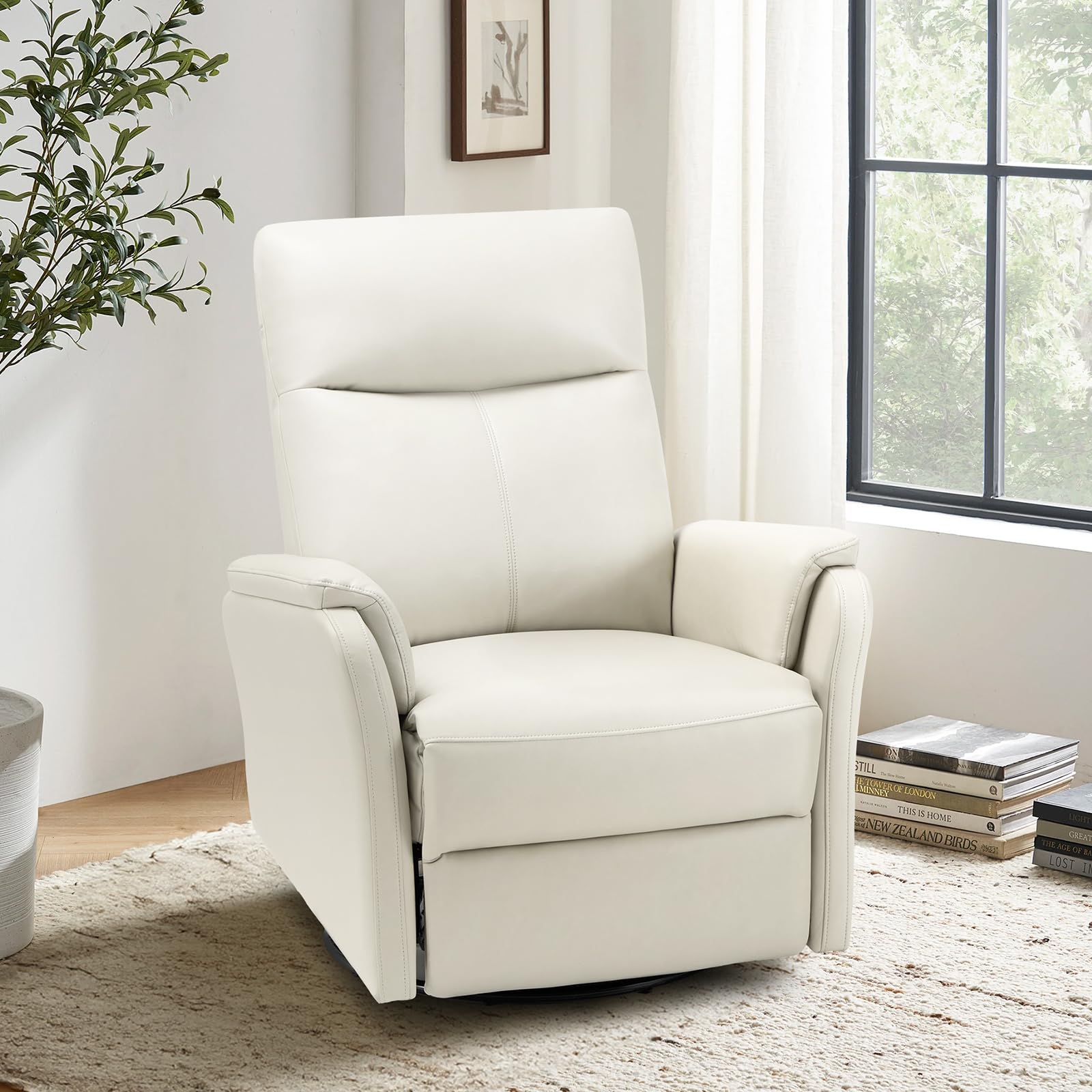 Photo 1 of *Unsure if pieces are missing* MALOL Modern Leather Swivel Rocker Recliner – Glider Reclining Chair with Footrest, Wide Seat Cushion & Comfortable Support for Living Room, Nursery, Bedroom, Beige