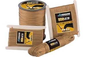 FISHLUND Paracord 550 lb, 7 Strand Type III Paracord Rope 50ft 4mm, High Strength Nylon Parachute Cord for Camping, Survival, Tactical and Hiking, Coyote