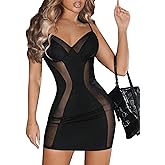 Floerns Women's Contrast Mesh Sleeveless Nightclub Party Cami Mini Dress