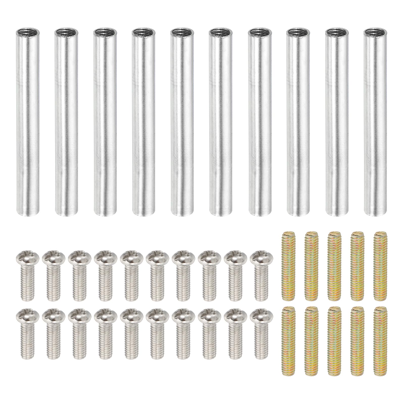 PATIKIL 40mm (1.6") Round Coupling Nuts Kit, M4 Threaded Connector Bar Hardware with Fully Thread Rods Screws for Lamp Model Furniture DIY Repair Part