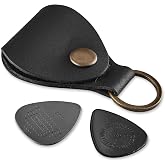 MAKYN Leather Guitar Pick Holder Keychain, Guitar Pick Holder Case Bag, Plectrum Key Fob Cases Bag, Gift for Guitar Players Black