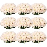Jexine 100 Pieces Artificial Roses Flowers Bulk, Long Stem Realistic Fake Silk Roses Bouquet for Table Centerpiece Vases Wedding Party Kitchen Decor(Beige)