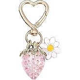 LUCKLISA Strawberry Keychain Charms, Blue Strawberry Keyring with Bunny Charm
