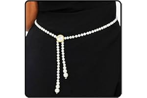 Wriidy Pearl Belt White Women Wasit Chain Adjustable Plus Size Belts Body Accessories for Dress