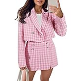 Cicy Bell Womens Cropped Tweed Blazer Sets 2 Piece Outfits and Mini Skirt Sets Business Casual Suits
