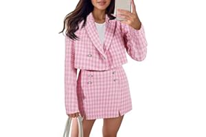 Cicy Bell Womens Cropped Tweed Blazer Sets 2 Piece Outfits and Mini Skirt Sets Business Casual Suits