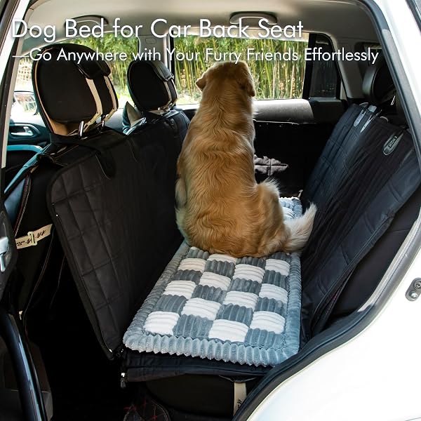 NESTLYMOLY DOG BED FOR CAR, PET TRAVEL BACKSEAT MAT FOR VEHICLE SUV TRUCK JEEP AUTOMOBILE, LARGE WASHABLE FOLDABLE NON-SLIP FUZZY SOFT COMFORTABLE COZY EXTENDER PROTECTOR COVER PAD, GREY, 24.8X54 IN