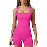 YIOIOIO Women's Workout Seamless Romper Yoga Ribbed Bodycon One Piece Square Neck Shorts Jumpsuit