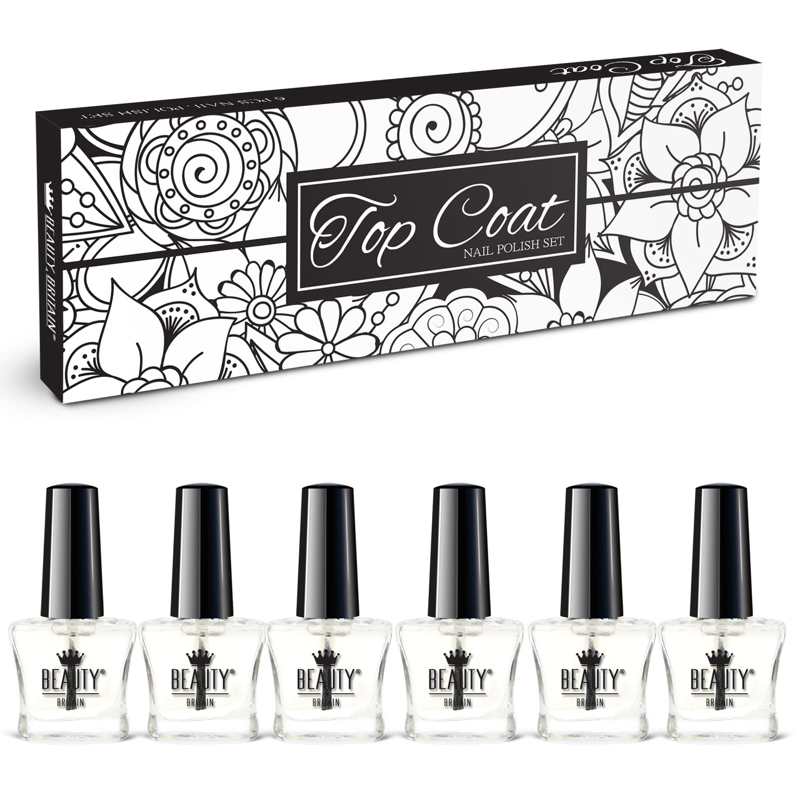 6 x Base Coat & Top Coat Nail Polish, 2 in 1 Clear Nail Varnish, 6 х 5 ml, Smoothens, Fixates, Protects, Gift Box Included