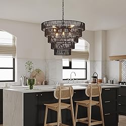 YOMECOO 25.6" Large Black Rattan Chandelier