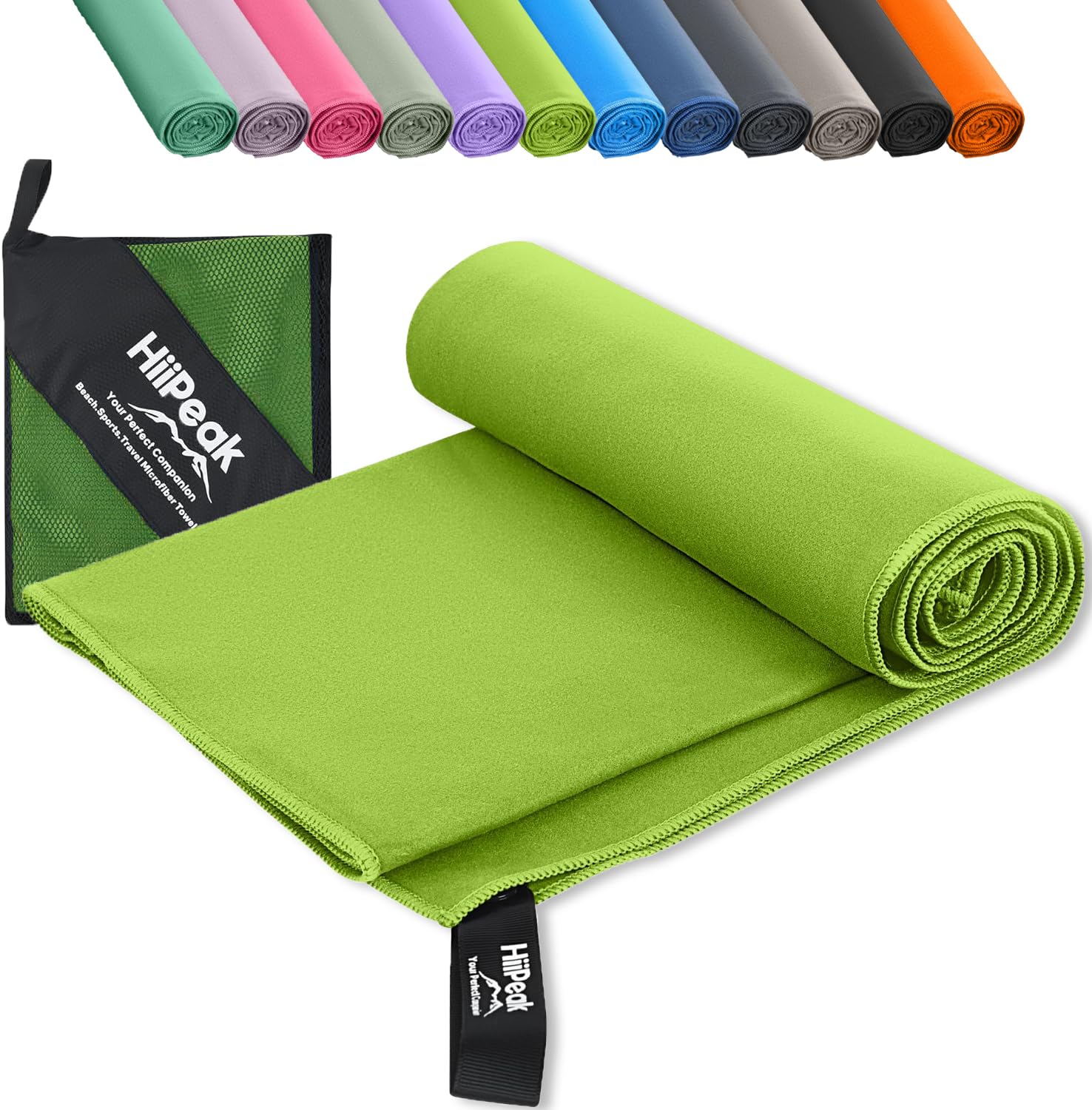 HiiPeak Microfibre Towel Compact Camping Beach Towel - Quick Dry Lightweight Absorbent Sports Gym Swimming Hiking Drying Towel for Men,Women (Green-1pack, 180cm x 90cm)