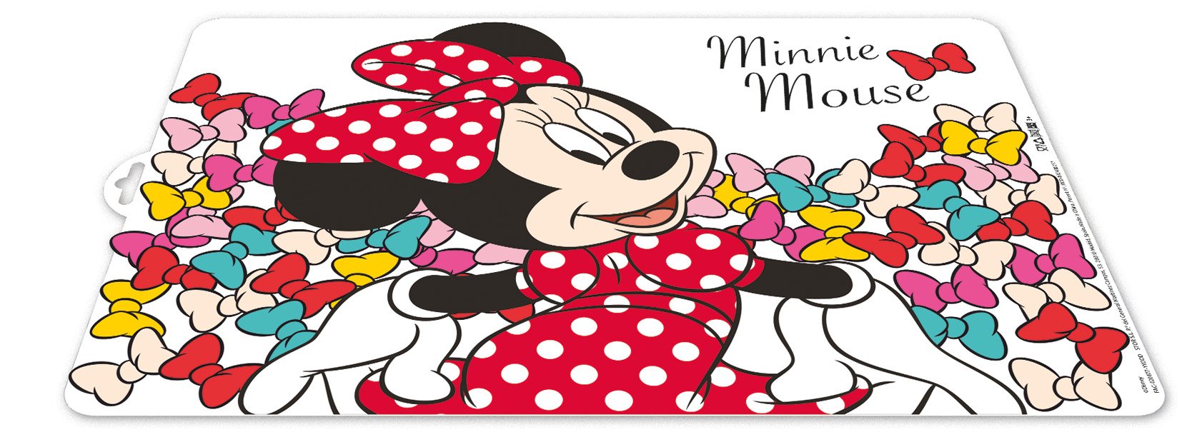 0428, Minnie Baby Placemat; Minnie Mouse; Dimensions 43x29cm; Reusable Plastic Product; BPA Free.