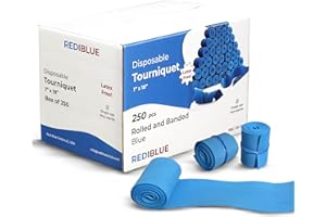 REDIBLUE Disposable Tourniquet [Pack of 250]- Latex Free, Tear Resistant, Single Use Tourniquets for First Aid, Medical, Clinic, Compact and Portable - 1" x 18"