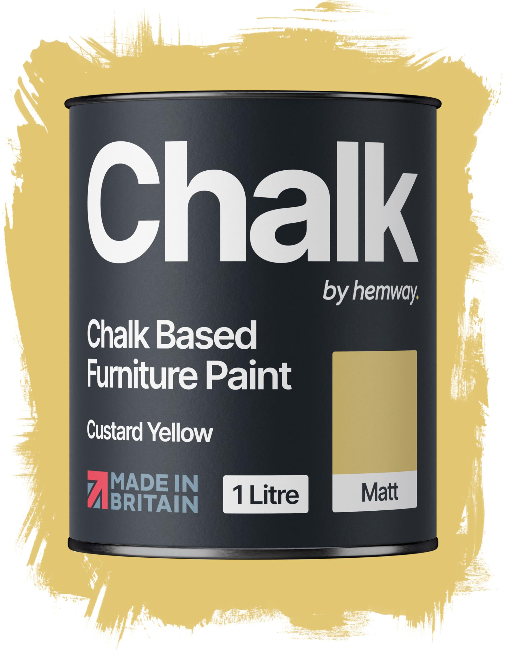 Hemway Chalk Based Furniture Paint, Custard Yellow 1L, Matt Finish Shabby Chic, Chalk Paint Furniture & Walls, Quick Dry & 1 Coat