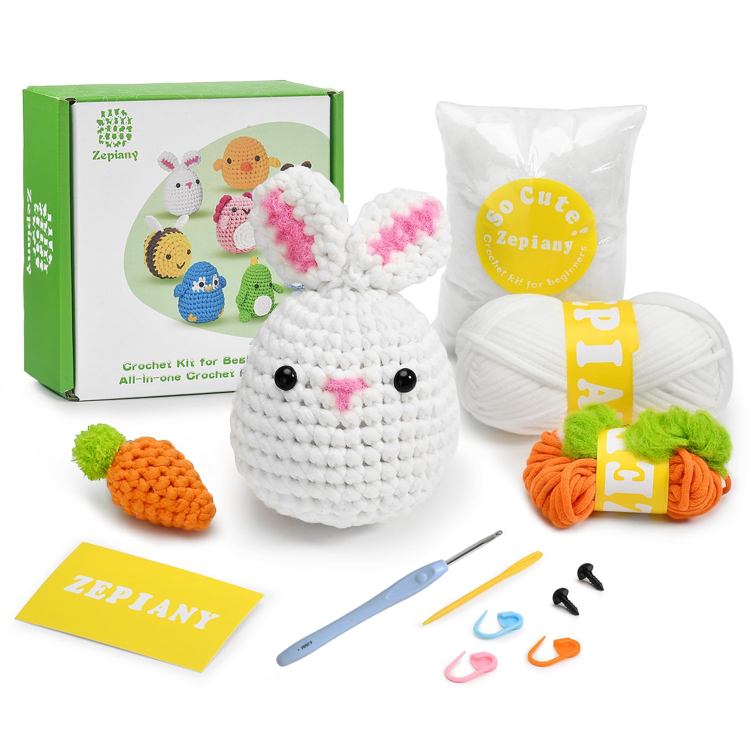 Photo 1 of Crochet Kits for Beginners - All-in-One Stuffed Animal Knitting Sets - Step-by-Step Video Tutorials DIY, Rabbit&Carrot Crochet Kits