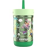Contigo Kids Leighton Spill-Proof Stainless Steel Paw Patrol Tumbler with Straw, 12oz, Dino Treks, Green