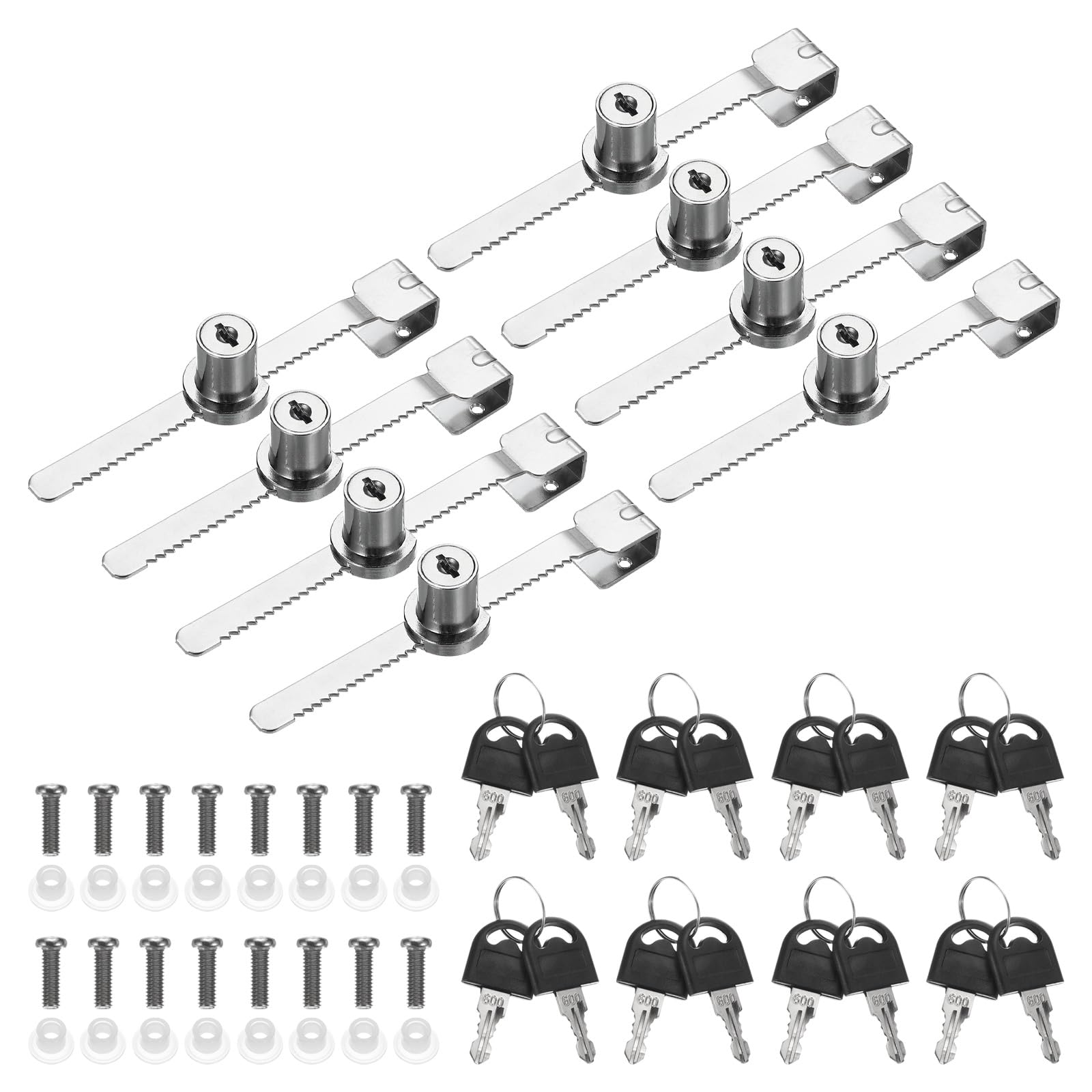PATIKIL Sliding Glass Door Lock, 8 Pcs Keyed Alike Showcase Lock No Drill Glass Door Lock for 5-8mm Glass Door, Silver Tone