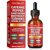 Cayenne Pepper Drops Supplement Liquid, Blend of Hawthorn Berry, Beetroot, Turmeric, VIT K2+D3, Daily Health Boost (2oz)