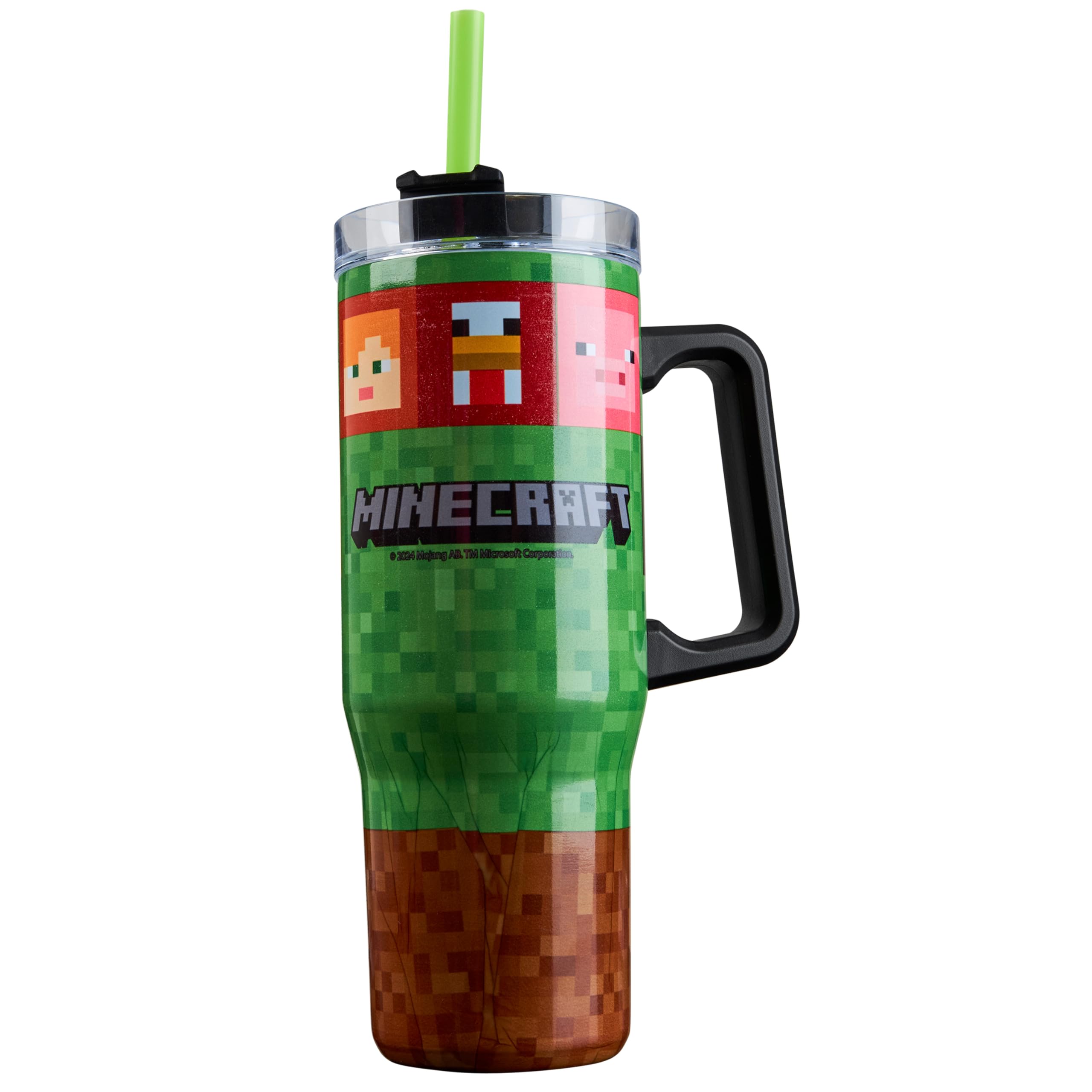 Minecraft Insulated Tumbler Travel Mug 940ml/33oz Creeper Water Bottle with Straw & Handle Thermal Double Wall Vacuum Insulation Drinks Cold Up to 17Hrs, Hot Up to 8Hrs, 45Hrs Ice
