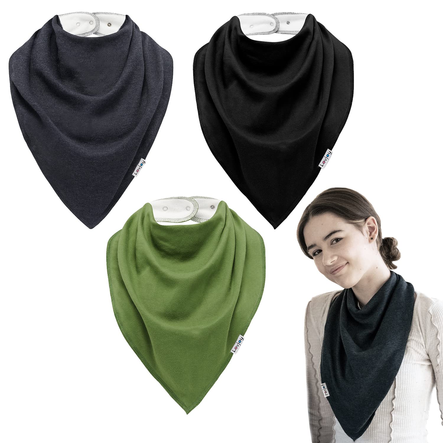 Lovjoy Extra Large Bandana Bibs for Children 4+ Years/Special Needs Bibs/Suitable for Children, Teens and Adults/Adjustable Neck Size (Set 02)