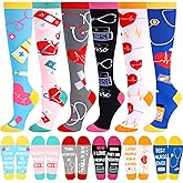 IWOLOMI 6 Pairs Nurses Socks for Women Nurses Week Gifts Bulk Funny Novelty Long Socks Nursing Compression Sock for Nurse Doctor Medical Gifts