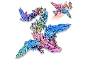LOCYFENS 3D Printed Dragon with Wings Flying Dragon, Rainbow Articulated 3D Dragon Toys, 3D Printed Crystal Wing Dragon, Red Yellow Blue
