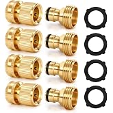4Sets Garden Hose Quick Connect, Solid Brass 3/4 Inch GHT Hose Connector | Heavy Duty Male &amp; Female Quick Connect Hose Fittings, No-Leak, Easy Connect for Garden Hose &amp; Pressure Washer
