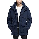 Rejork Long Winter Jackets for Men Faux Two-Piece Waterproof Parka Snow Warm Coats with Hood