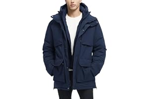 Rejork Long Winter Jackets for Men Faux Two-Piece Waterproof Parka Snow Warm Coats with Hood