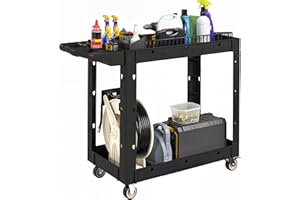 HOMCOM 2-Tier Rolling Tool Cart with Wheels, 500 LBS Capacity Plastic Utility Cart with Handle, Mobile Service Tool Organizer