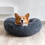 Enjamoy Plush Donut Dog Bed Calming Round Bed Dark Grey 70cm view 6
