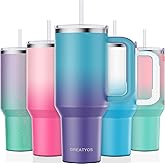 Greatyos 40 oz Tumbler with Handle and Straw Lid Insulated Tumblers Cups with Lids Straws Double Wall Vacuum Stainless Steel 40oz Tumbler Travel Mug Gifts for Men Women Him Her (Ocean Dream)