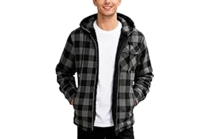 ZITY Mens Cotton Plaid Shirts Jacket Flannel Fleece Lined Hoodies Sherpa Zip Up Hoodie with Pocket