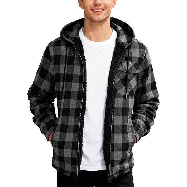 Mens Fleece Jacket Sherpa Lined Zip Up Buffalo - View #11