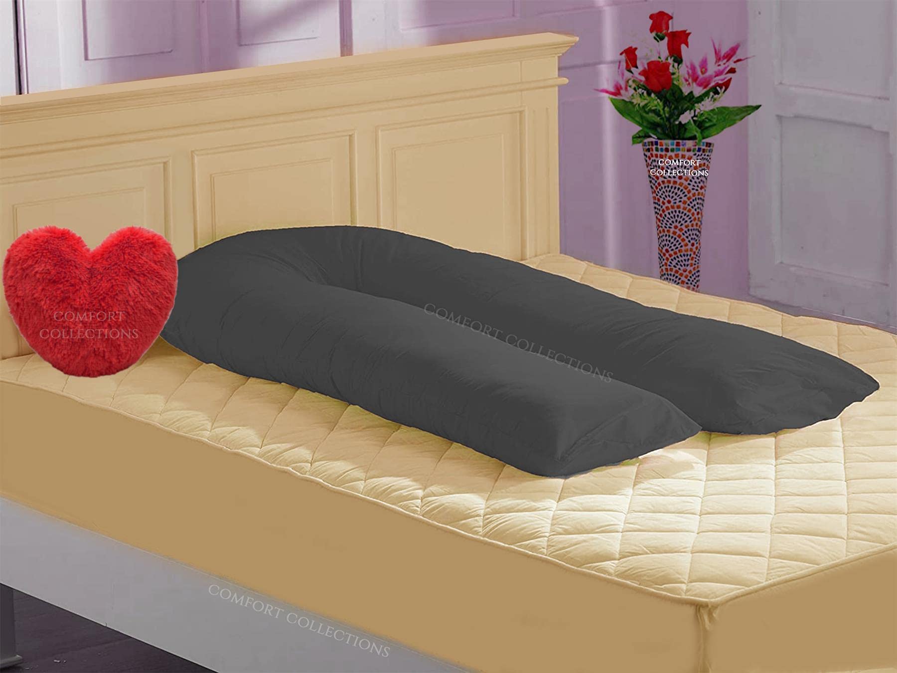 Comfort Collections U Shaped Pillow Case Cover Maternity Nursing Pregnancy Full Body Big Bolster Pillow Case (GREY 9FT U COVER ONLY)