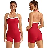 OMEWEE Womens workout sets 2 piece Halter Sports Bra and high waist Shorts Color Contrasting lines yoga matching set