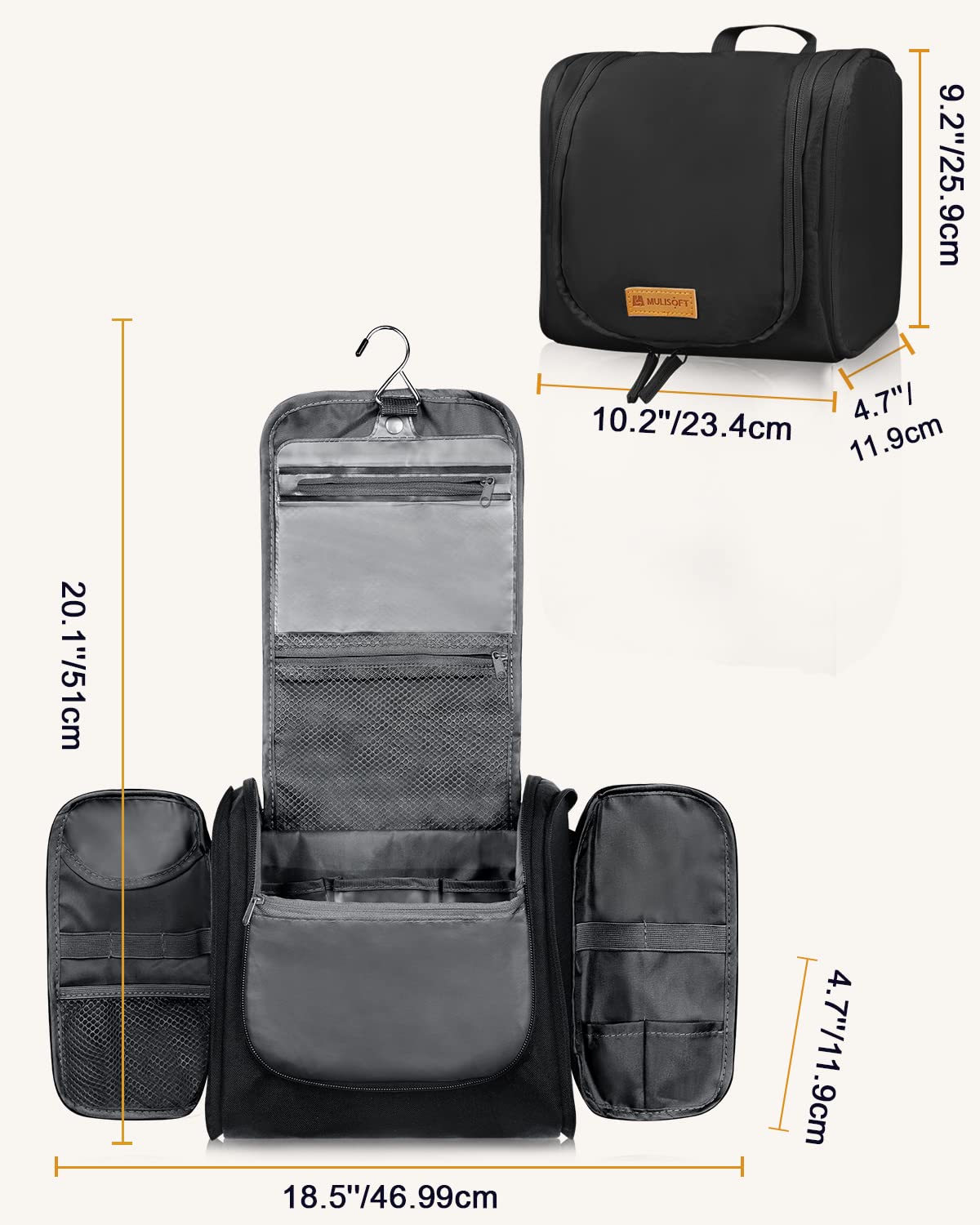 Toiletry Bag for Women and Men, Water-Resistant Travel Makeup Bag with Hanging Hook, Compact Travel Toiletry Organizer Bag, Makeup Organizer Bag for Cosmetics