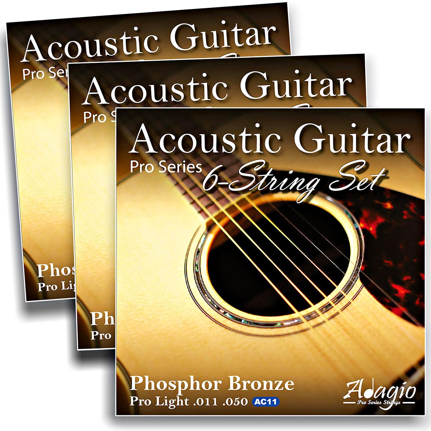 3 PACKS - Adagio Pro ACOUSTIC GUITAR Strings 11-50 Phosphor Bronze - Pro Light Gauge