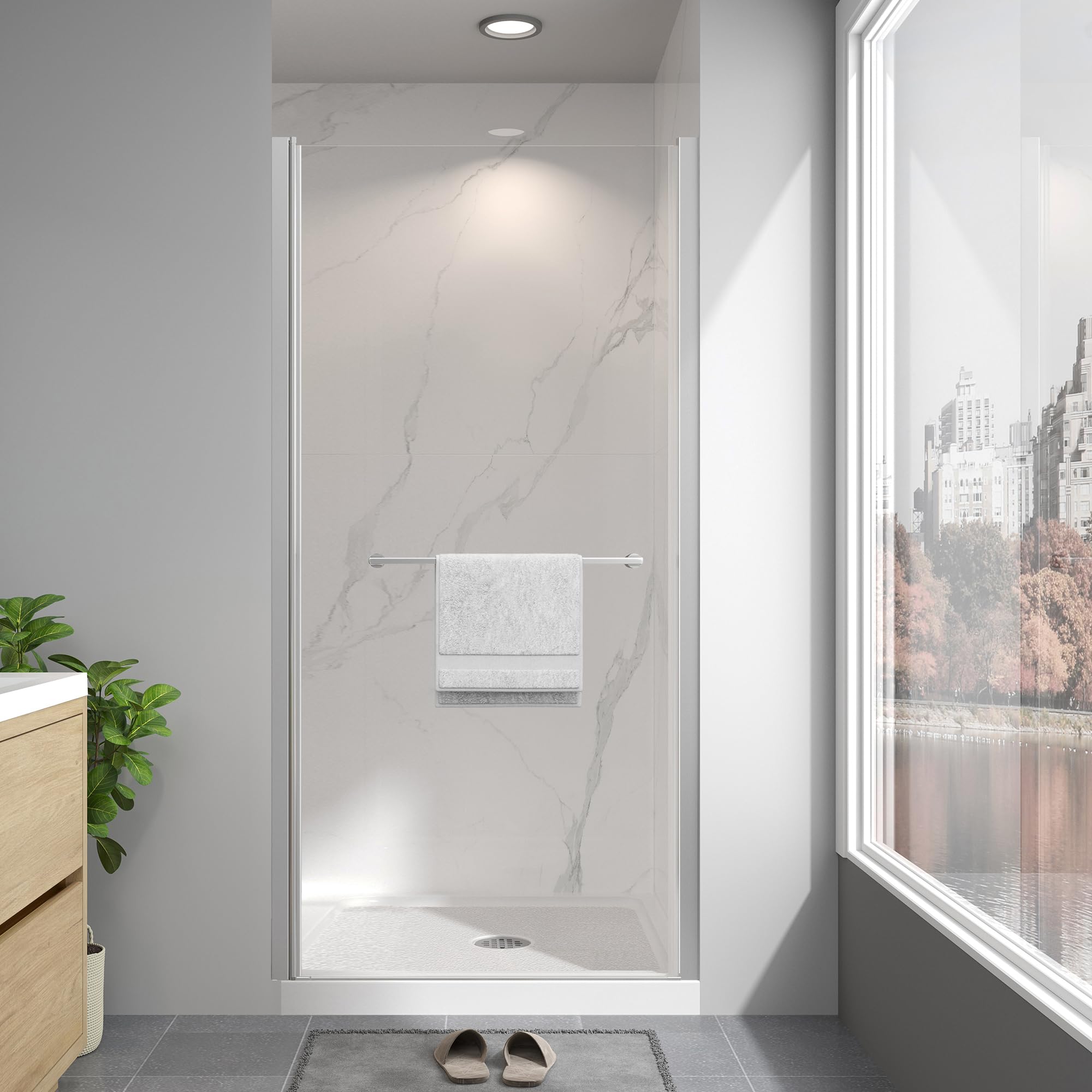 Photo 1 of *HEAVY* EASYWORC Frameless Pivot Shower Door 36"-38" W x 72" H, Swing Shower Glass Doors with Nano Explosion-Proof Film Tempered Glass 1/4"(6mm) Reversible Installtion, Brushed Nickel Finish