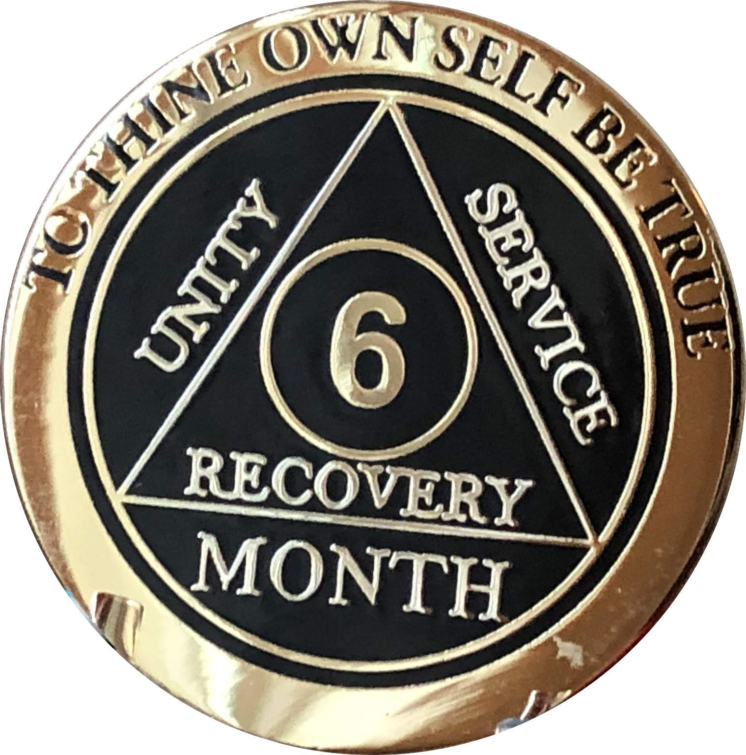 6 Month AA Medallion Elegant Black Gold and Silver Plated Chip, Brass