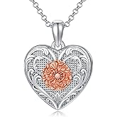 SOULMEET Sunflower/Rose/Daisy Heart Locket Necklace That Holds Pictures Keep Someone Near to You Sterling Silver/Gold Personalized Photo Locket Gift