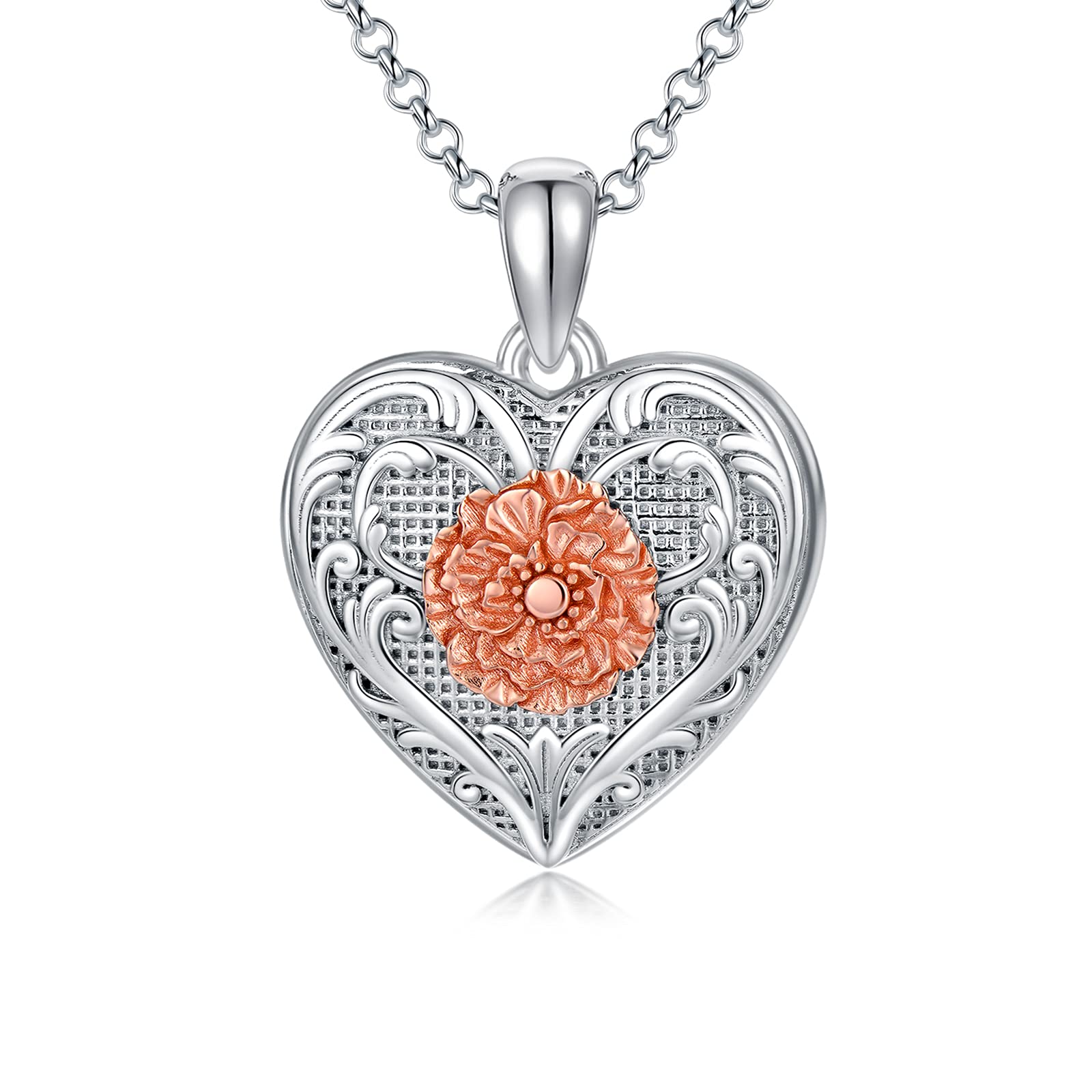 SOULMEET Heart Shaped Rose Locket Necklace That Holds Pictures Photo Personalized Locket Necklace Sterling Silver