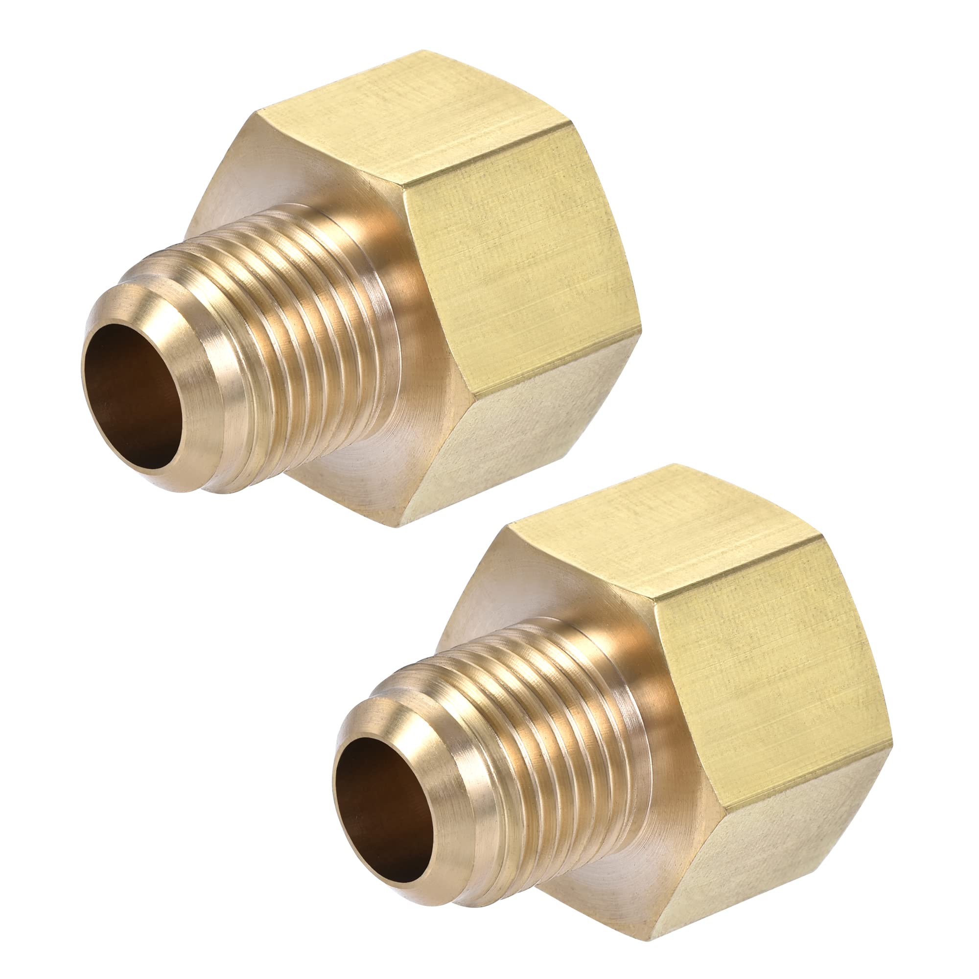 sourcing map Brass Pipe Fitting, 3/8 SAE Flare Male 1/2 SAE Female Thread, Tube Adapter Connector, for Air Conditioner Refrigeration, 2Pcs
