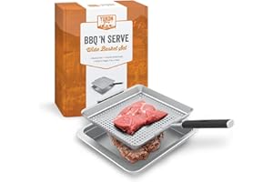 Yukon Glory™ BBQ 'N SERVE Wide Basket Set - BBQ Grill Basket - The Grilling Basket Includes a Serving Tray & Clip-On Handle - Perfect Grill Baskets for Outdoor Grill Vegetables or Fish Basket & Meat
